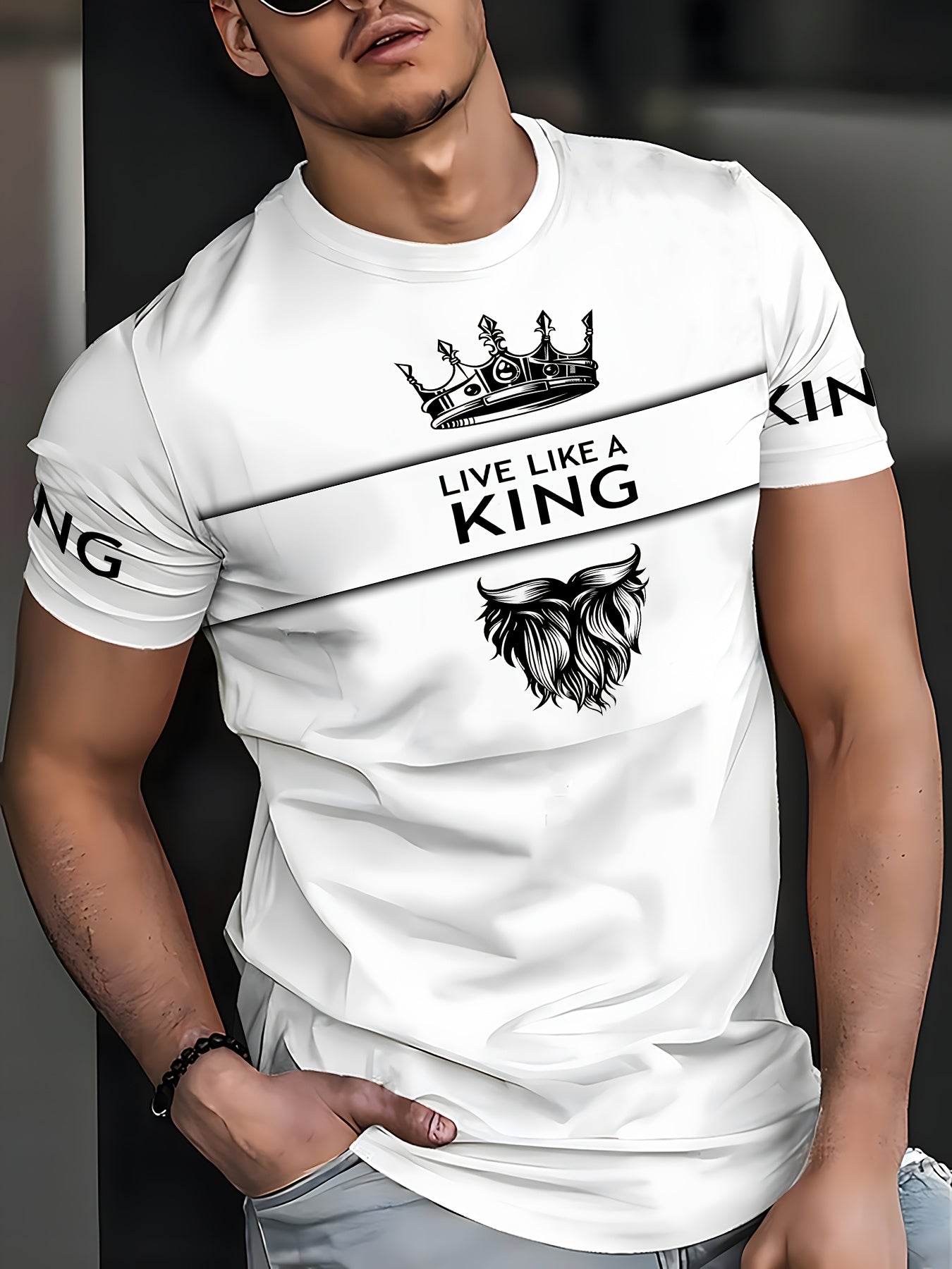 Men'S Casual Round Neck T-shirt, 100% Polyester Knit Fabric, Regular Fit, with 3D Number Print Stripe Contrast and K Letter Design, Suitable for Summer Sports Style T-shirt