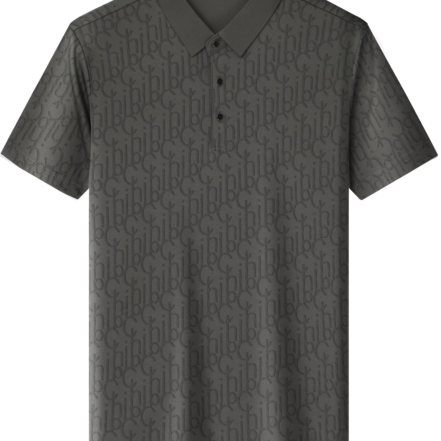 Men'S Casual Summer Short Sleeve T-Shirt with "Gil" Letter Print, Light Gray, Button-Up Collar, Medium Stretch Fabric, Regular Fit, Perfect for Weekend Outings, Relaxed Outing Shirt | Letter Print Tee | Medium Stretch Fabric