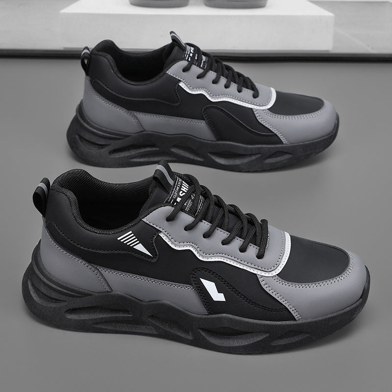 Men's Retro Sporty Casual Sneakers - Low-Top Breathable PU Upper, Cushioned EVA Insole & Durable PVC Outsole - All-Season Comfort for Daily Wear, Running & Casual Outings - Black