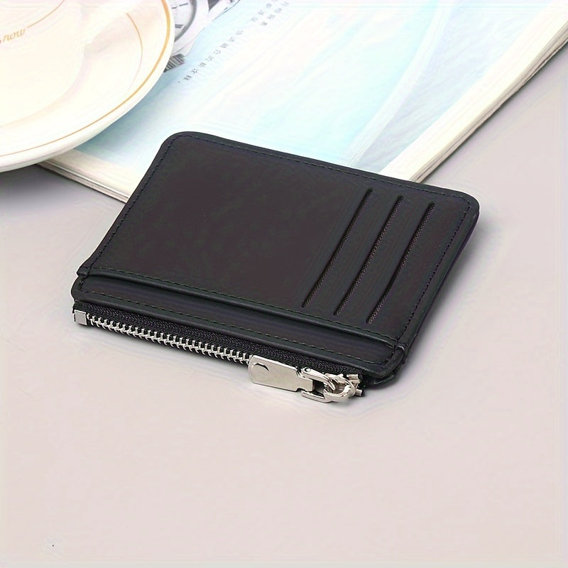 Sleek Minimalist Men's Faux Leather Wallet - Ultra-Thin, Portable Credit Card Holder with Zipper Coin Purse - Perfect for Birthday & Father's Day Gifts