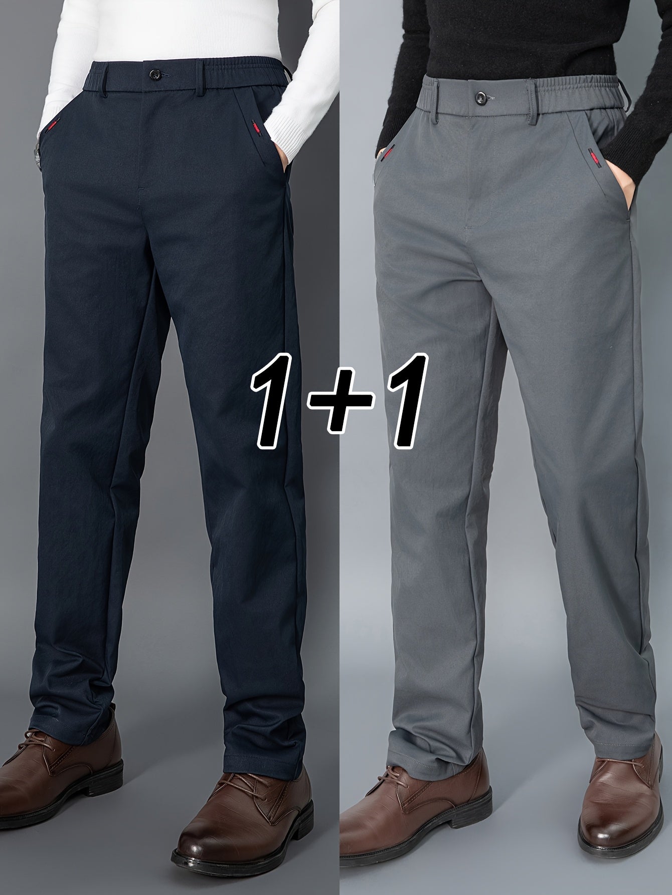 2pcs Men's Light Business Casual Pants - Straight Leg Dress Trousers, Lightweight & Comfortable for Office and Casual Attire, All Seasons, Navy Blue & Black, Polyester Fabric, Machine Washable, Versatile Dress Trousers | Styl