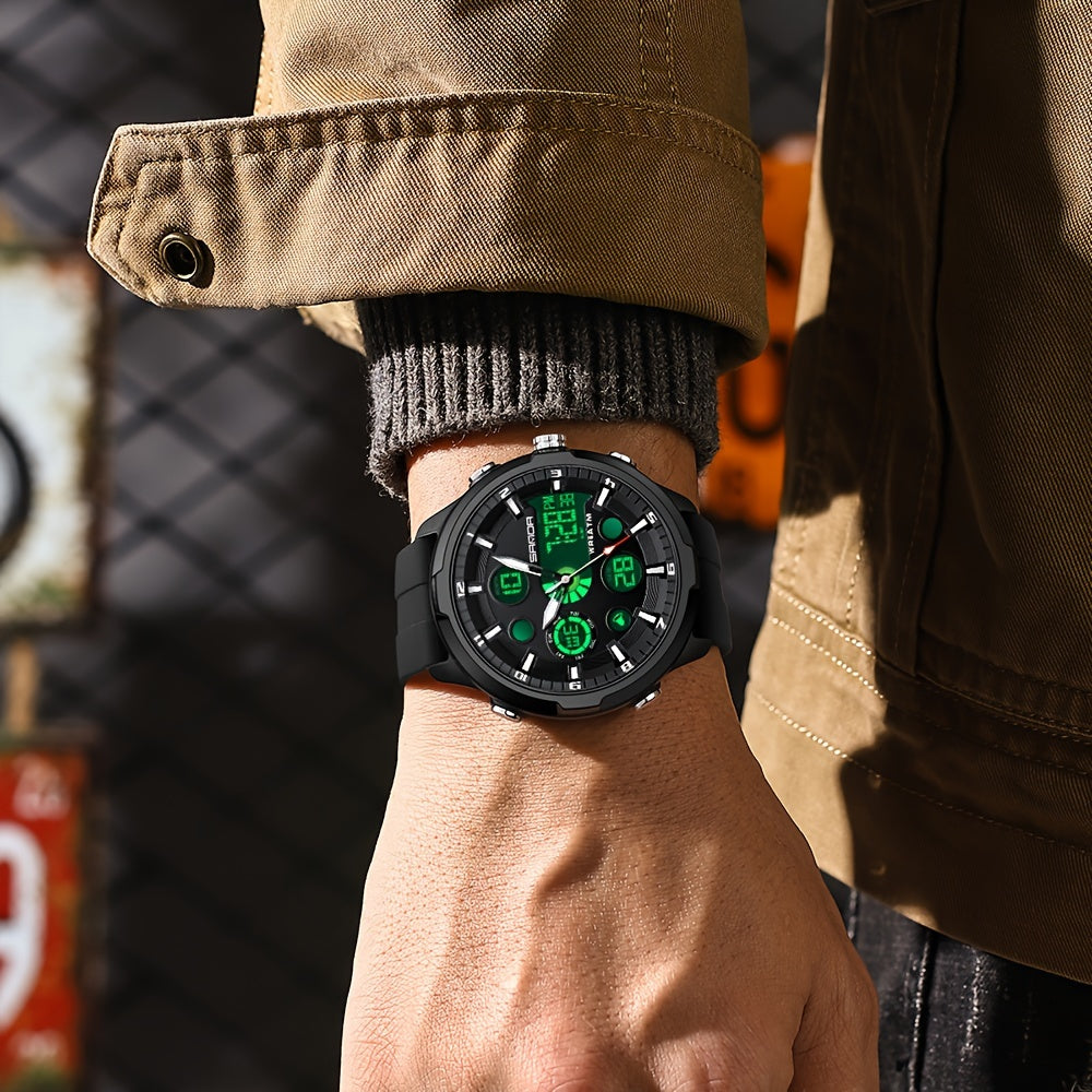 SANDA Men'S Digital Outdoor Sports Wristwatch,Waterproof Multifunctional Chronograph Quartz Watch For Gift Clock 9053