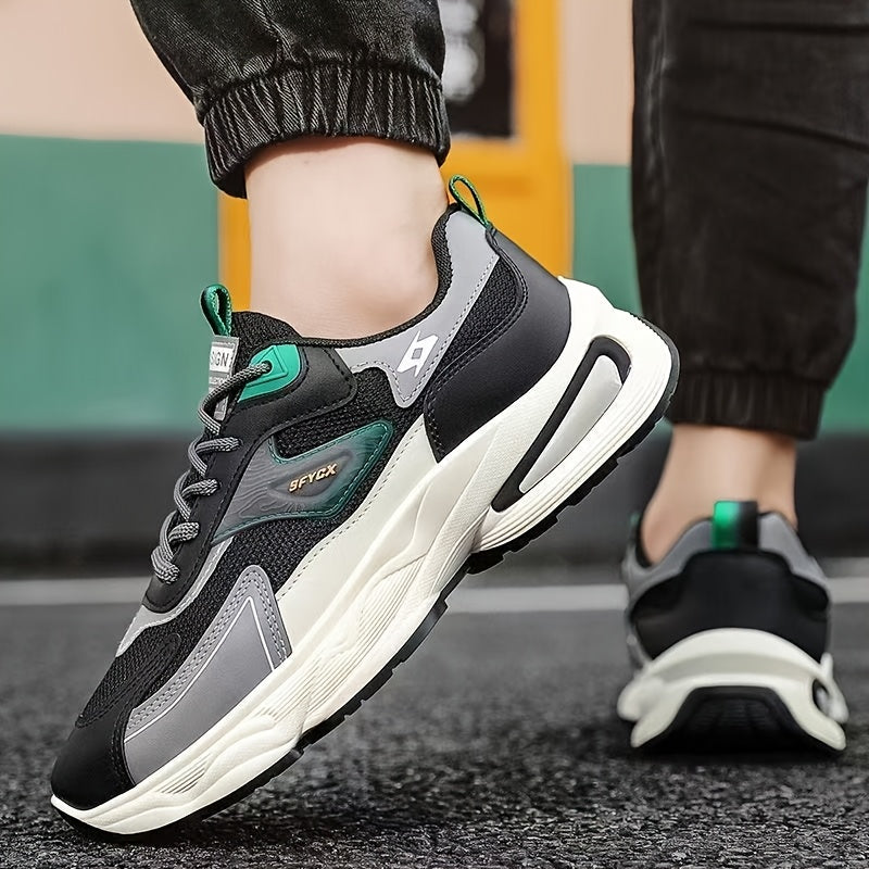 Men'S Casual Sports Shoes - Thick-Soled Lace-Up Sneakers with Synthetic Upper, Cushioned EVA Insole & PVC Sole for Outdoor Hiking, Running, Gym - All-Season Comfort in Beige/Black, Brown/White, Green/White, Versatile Trainers