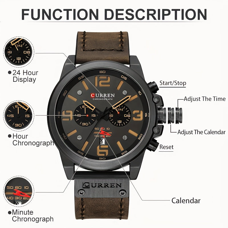 CURREN Men's Sports Watch, Multifunctional Waterproof Wristwatch