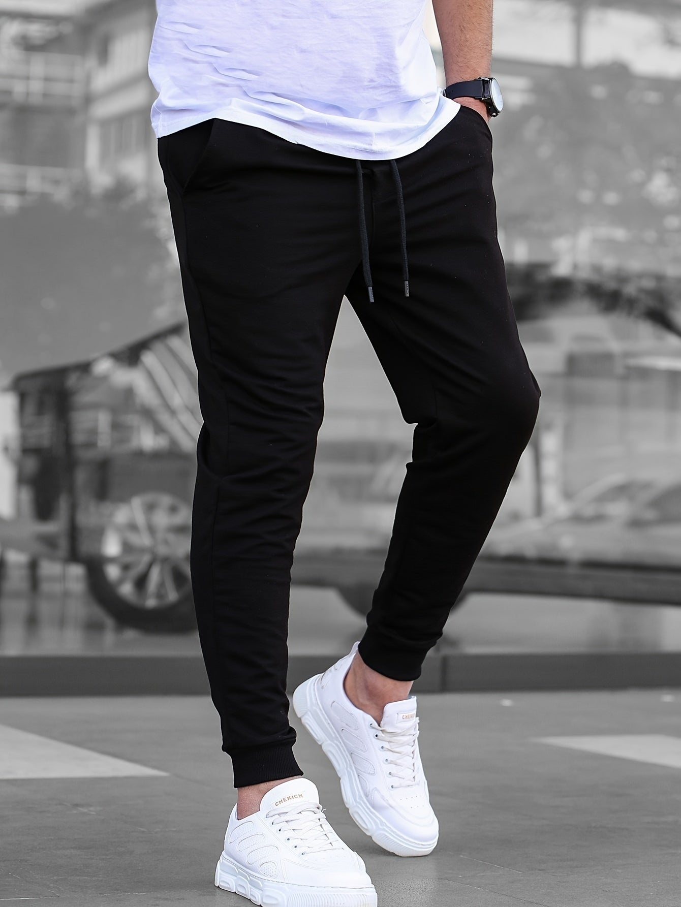 Men's Solid Color Jogger Sports Pants With Drawstrings, Casual Lightweight And Breathable Running Fitness Slim Pants Outdoor Trousers