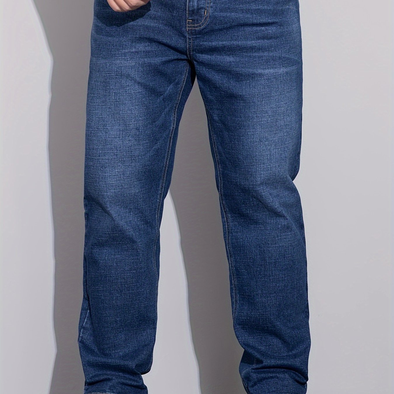 Men's Plus Size Loose Fit Stretchy Cotton Denim Pants, Lightweight Business Casual Jeans For All Seasons