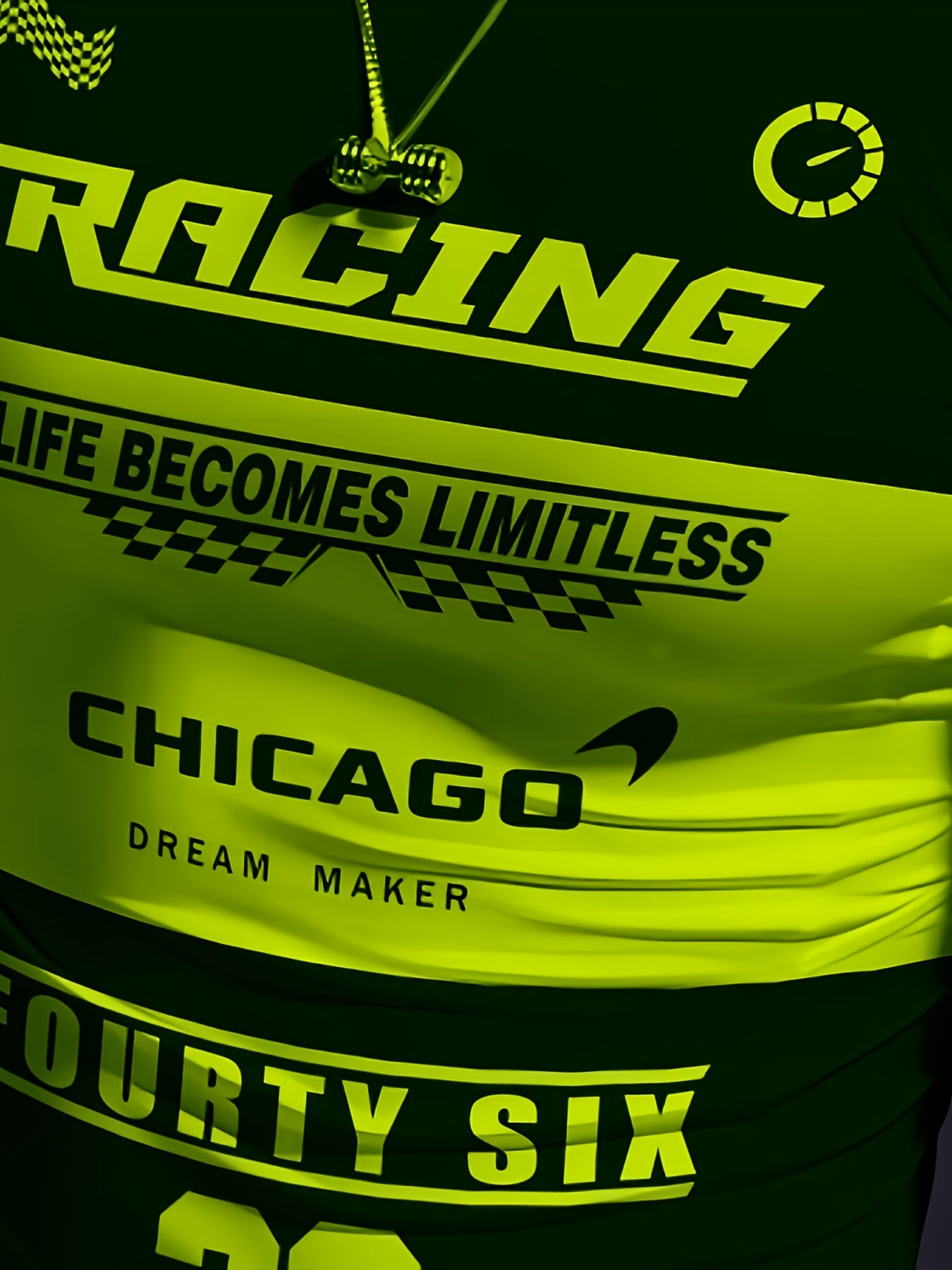 Men'S Racing Graphic T-Shirt - Bold Neon Green & Black Racing Car Design, Lightweight Breathable Fabric for Motorsport Events, Casual Streetwear - Chicago Dream Maker Inspired Casual Attire, Racing Jersey, Event Apparel, Spor