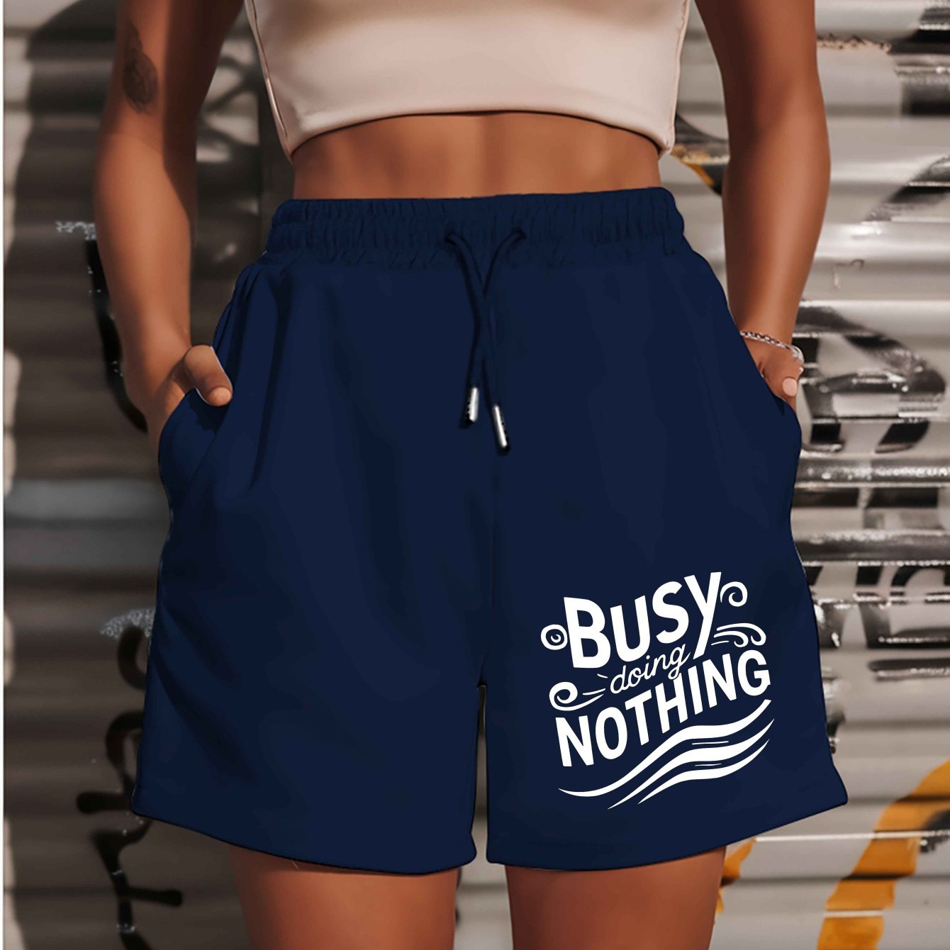 Busy doing nothing 2025 New Plus Size Women'S Shorts Summer Casual Versatile Medium Pants Sports American Trendy Outerwear Extra Large Five-Fifth Pants Summer Beach Pants - Polyester, Casual, Summer, Track Shorts, Slight Stre