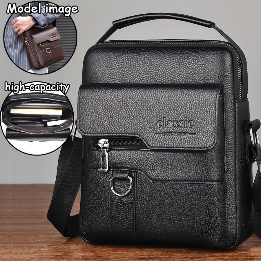 New Men's Crossbody Bag Messenger Bag with Mahogany Pattern Large Capacity Design PU Material Men's Casual Retro Adjustable Shoulder Bag for Going Out Valentine's Day Gift for Husband or Boyfriend