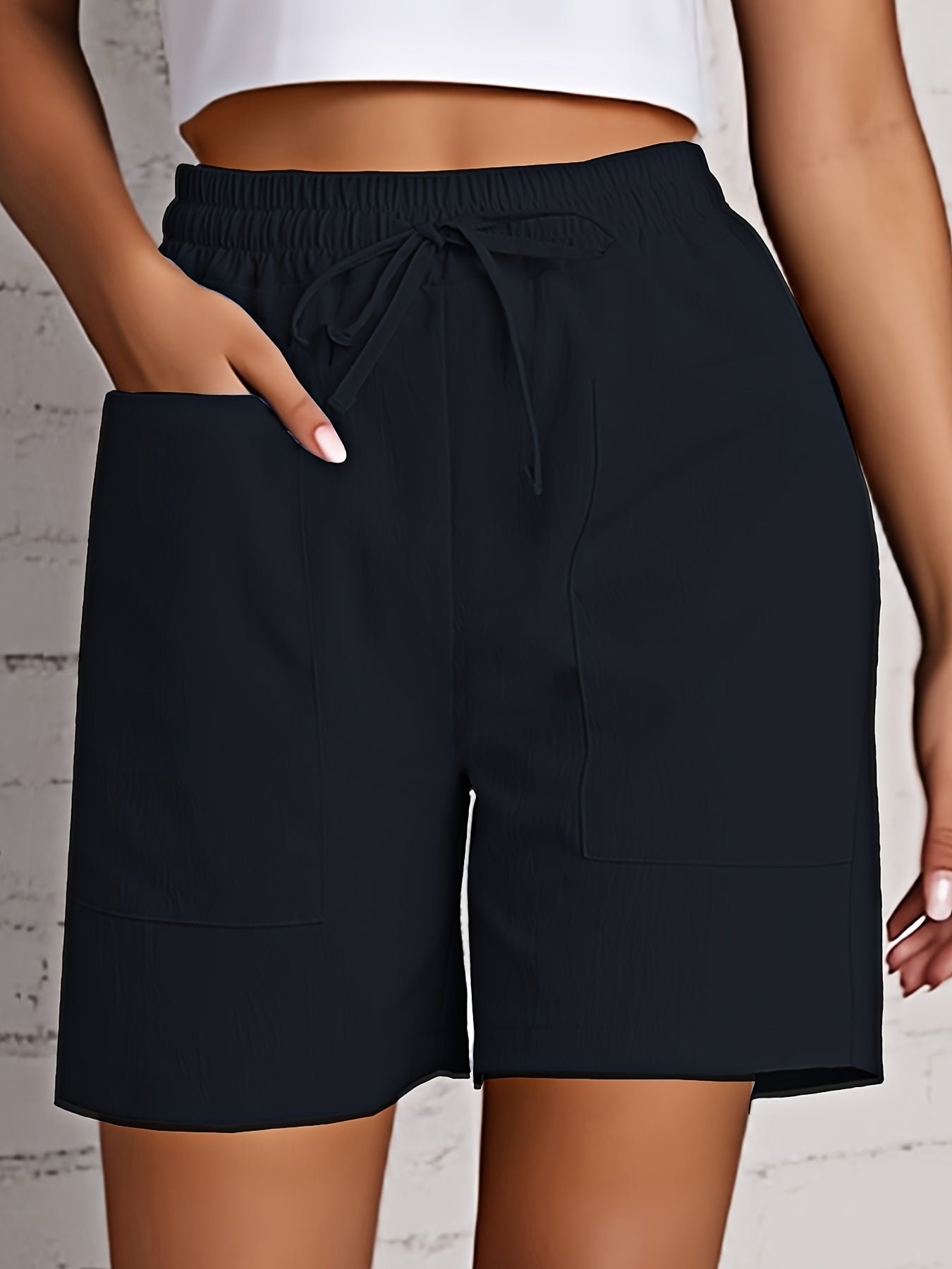 Women's Beige Cargo Shorts - Casual & Stylish, Solid Color with Drawstring Waist and Pockets, Polyester Blend, Machine Washable, All-Season Comfort