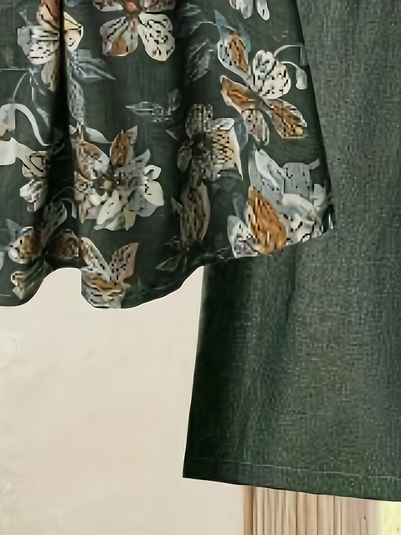 Elegant Floral Print Blouse & High-Waisted Pants Set - Chic Green & White Floral Top with Ruffled Sleeves, Button-Front Design, and Wide-Leg Pants for Spring/Summer, Spring Summer Outfit | Floral Print Blouse | Buttonfront Bl