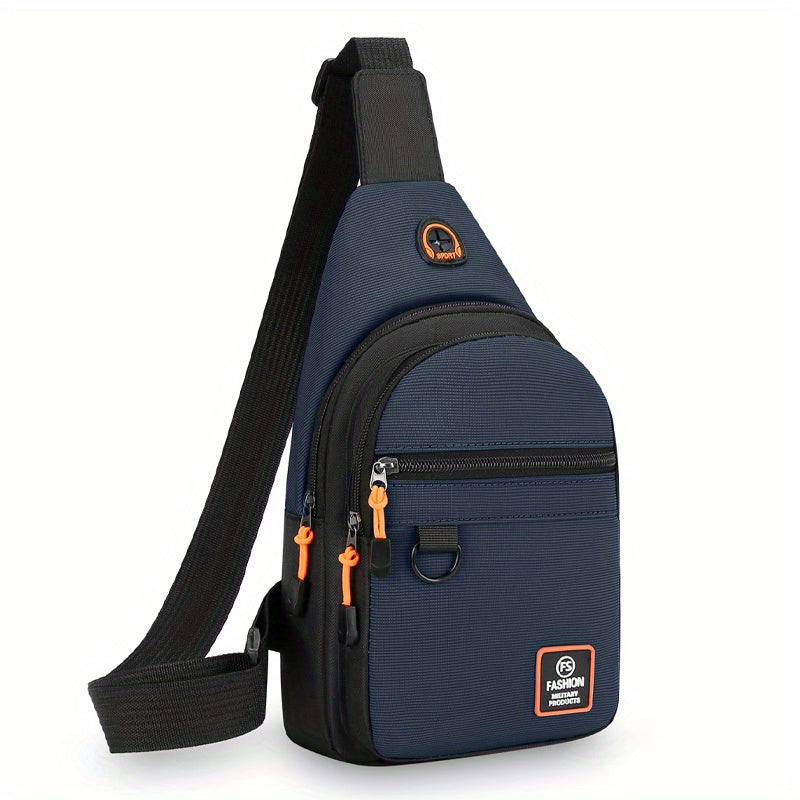 Stylish Men's chest bag with lightweight canvas material, available in black, gray, and blue. Fashionable casual waist pack for outdoor sports, perfect as a gift for men