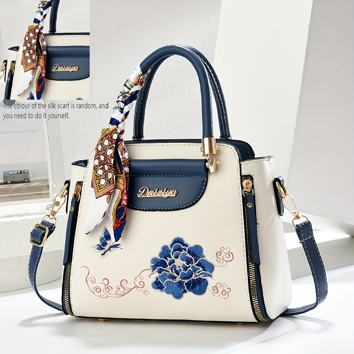 A Large Capacity Handbag for Women, Suitable for Business, Casual Outings, And Travel, Featuring a Randomly Colored Scarf, Perfect As a Mother'S Day Gift.