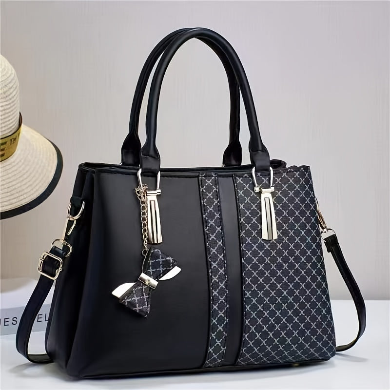 Chic Wo 's Handbag with Large Capacity - Fashionable Plaid Design, Triple-Layer Pockets, Zip Closure - Available in Khaki, Green, Black
