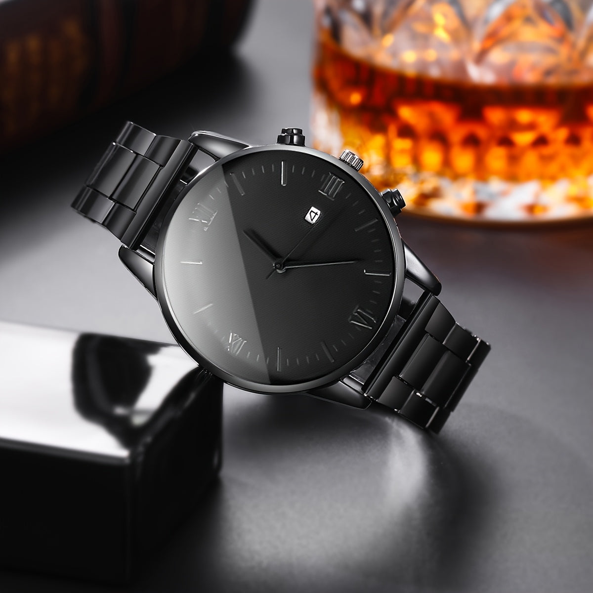 1pc Men'S Business Casual Quartz Watch - Stainless Steel Strap, Round Black Dial, Electronic Movement, Non-Rechargeable Button Battery, Ideal for Party, Holiday, or Birthday Gift