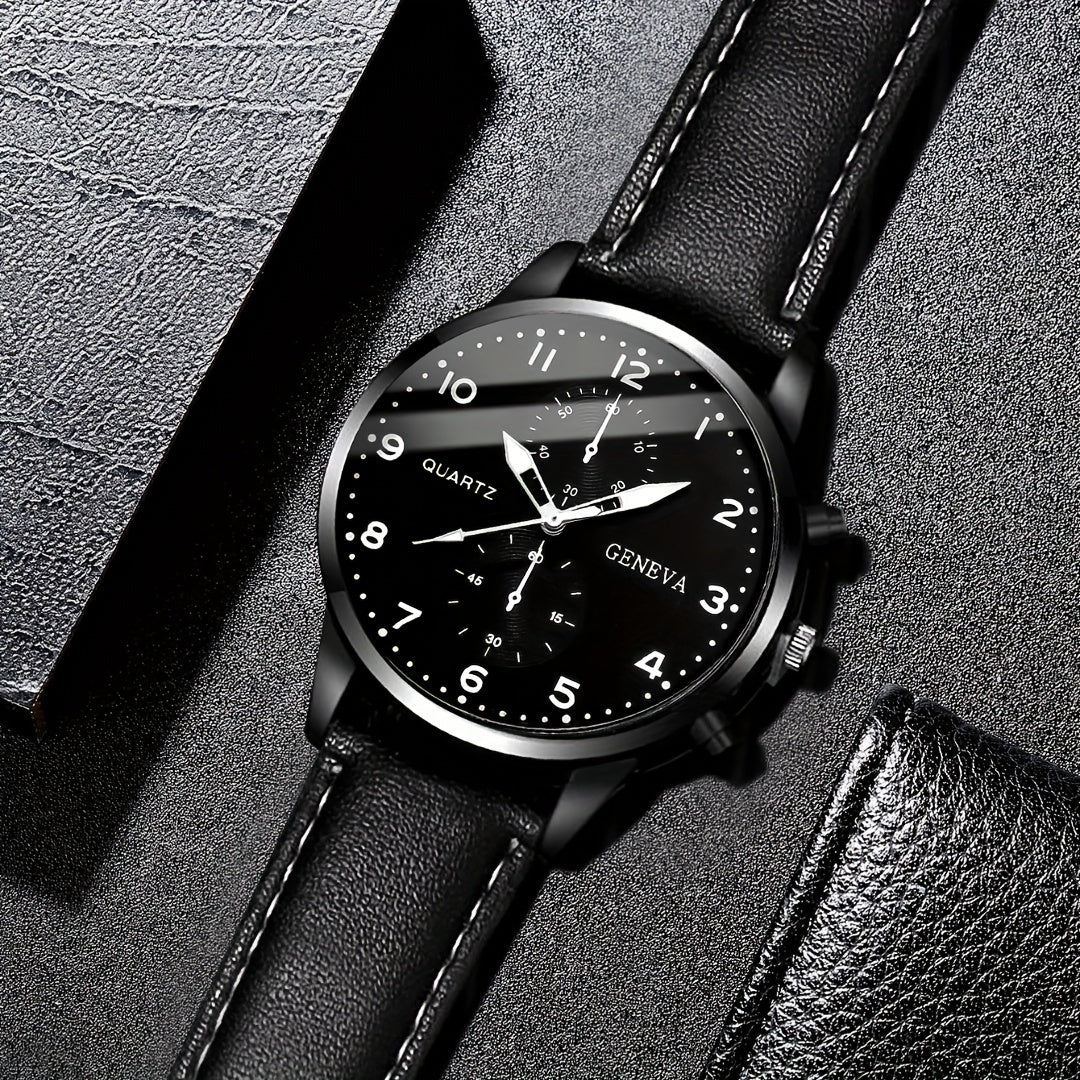 1pc Fashionable Men'S Quartz Watch, Large Dial, Zinc Alloy Case, Round Dial, Faux Leather Strap, Battery Powered, Electronic Drive, Non-rechargeable Button Battery, Business Style Wristwatch (Watch Box Not Included)