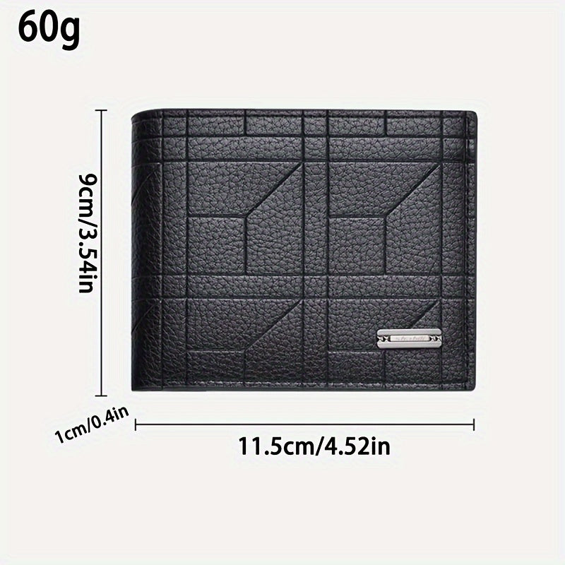 1pc Stylish Men’s Synthetic Leather Wallet with Multiple Card Slots – Black Geometric Design, Perfect for Business & Daily Use, Ideal Christmas Gift for Him