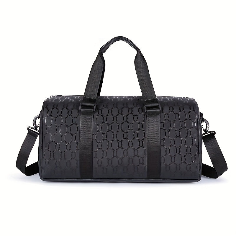 Unisex Hexagon Pattern Gym Duffel Bag - Large Capacity Fitness Travel Bag with Adjustable Shoulder Straps, Durable, Black for Yoga, Overnight Trips & Sports, Travel Luggage | Modern Fitness Bag | Sturdy Handles, Gym Accessori