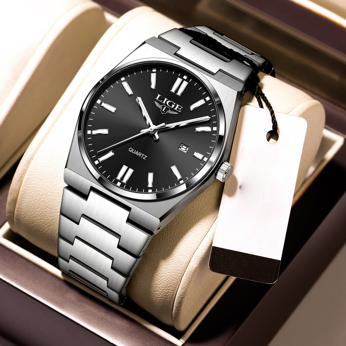 LIGE Stainless Steel Sports Watch for Men and Women - Dual Display Digital & Quartz Movement, Blue Dial, Rotating Bezel, Date Display, Metal Bracelet, Gift Box Included, Watch Accessories, LIGE
