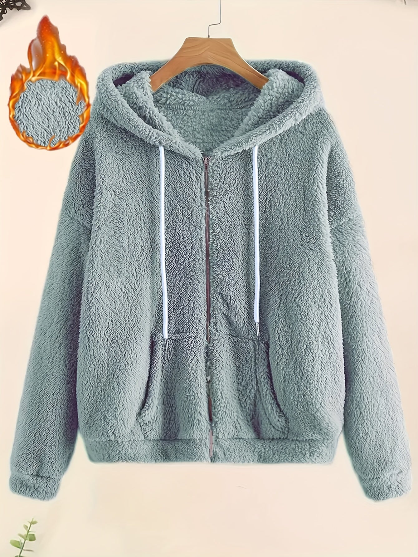 Cozy Fleece-Lined Hooded Jacket for Women - Casual Solid Color with Drawstring, Zip-Up Front, Long Sleeves - Perfect for Fall & Winter
