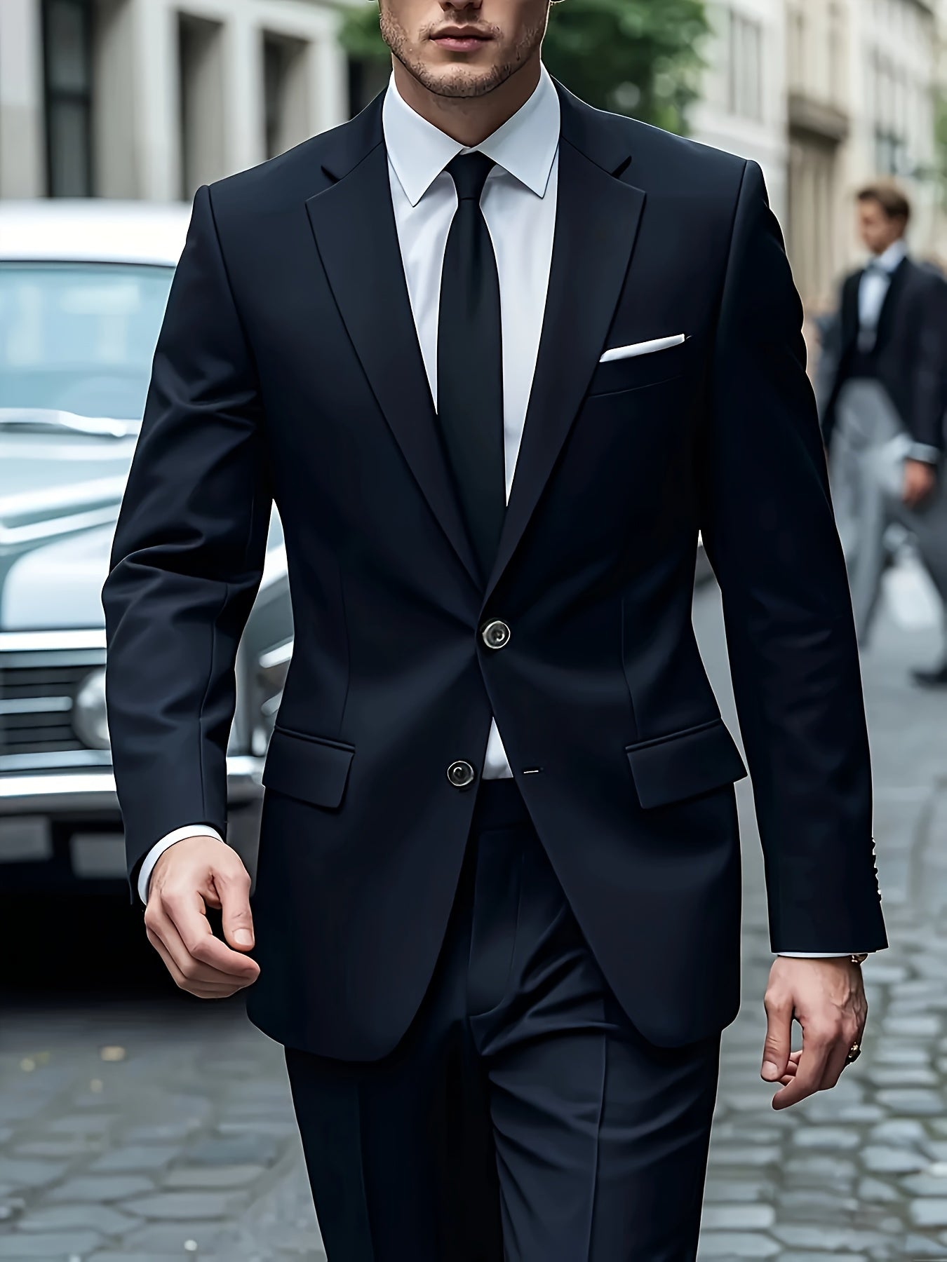 2pcs Luxury Classic Men'S Solid Color Suit - Notched Lapel Blazer and Pants, Regular Fit, Long Sleeve, Traditional Silhouette, Ideal for Weddings, Business Meetings - High-Quality Fabric, Comfortable Wear, Stylish Design, Wed
