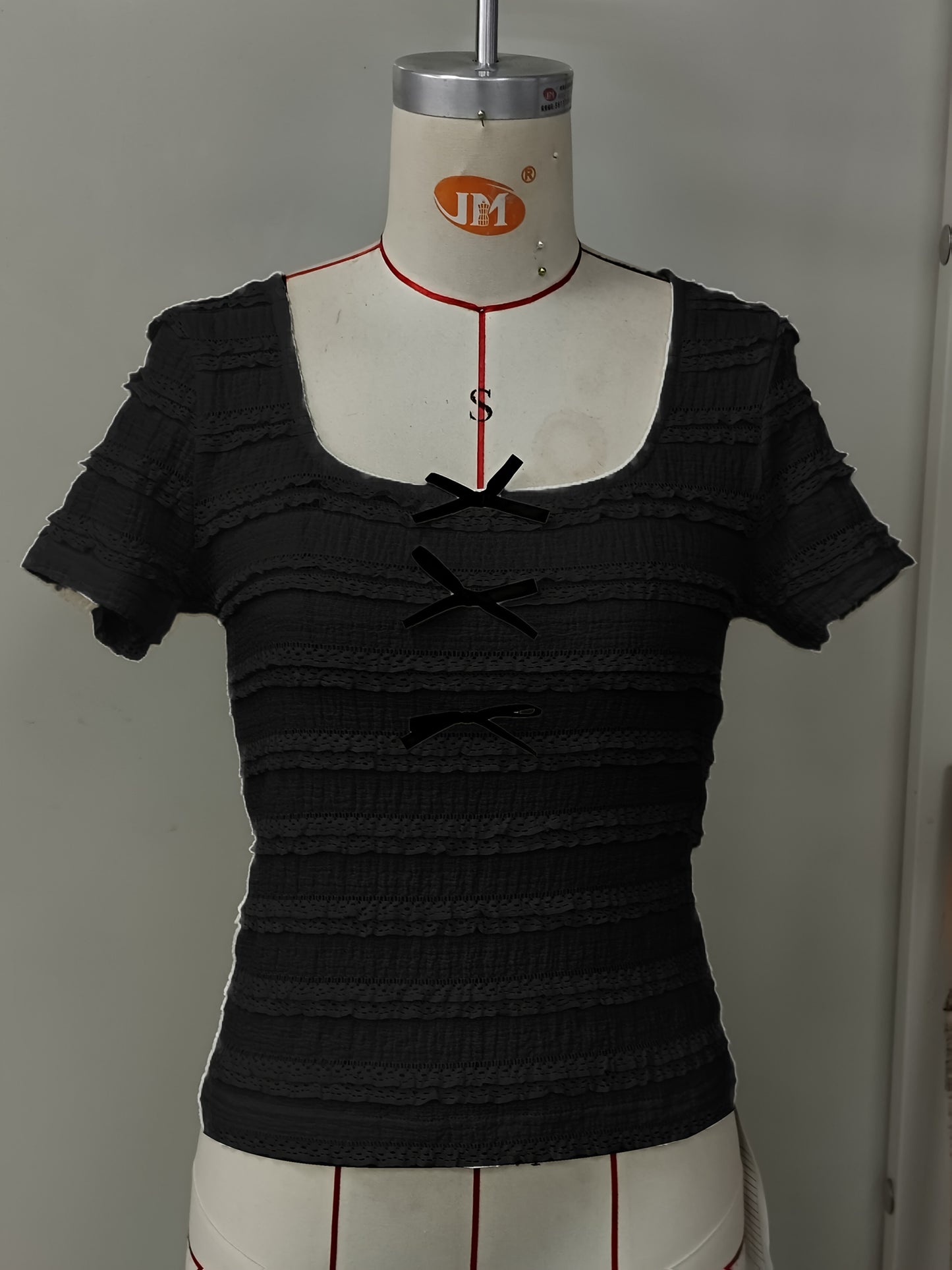 Women'S Elegant Ruffle Trim Short Sleeve T-Shirt with Front Bow Detail - Lightweight Casual Beach Vacation Top, Solid Color, Spring/Summer Collection, Beach Vacation Top | Ruffle Trim Top | Lightweight Fabric