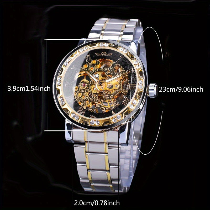 Fashion Classic Roma Watch Men Luxury Golden Skeleton Mechanical Hand Watches Casual Business Wristwatches Men Blue & Golden Accents, Casual Yet Versatile, Best Seller, Ideal Gift, Mechanical Movement, Watch Accessories, With