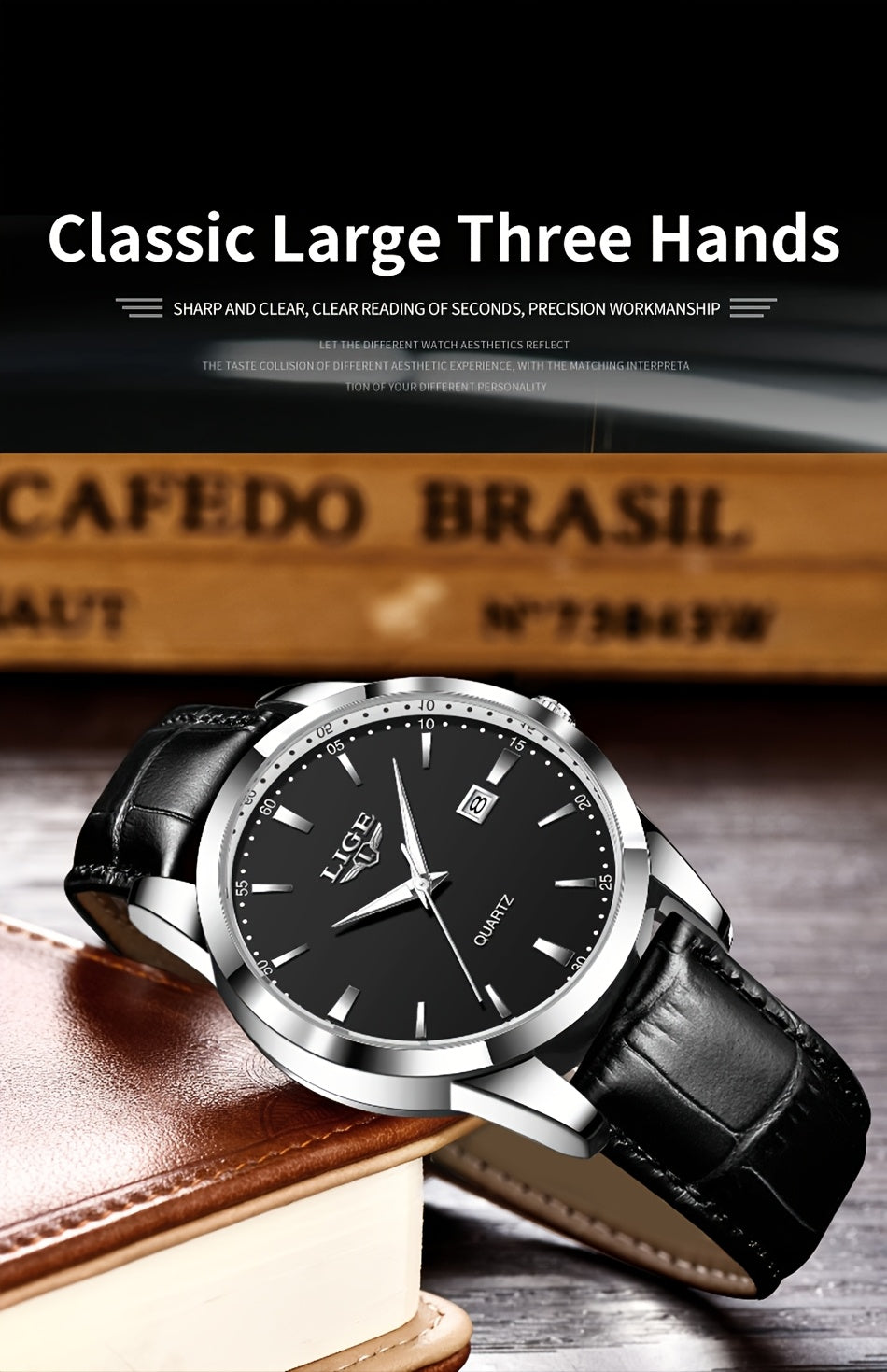 A Stylish Timepiece By LIGE Featuring A Blend Of Business And Casual Design, With A Faux Leather Strap, Alloy Case, And A Non-rechargeable Battery.