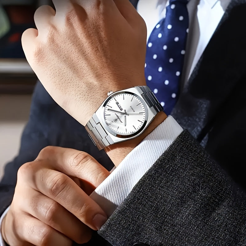 POEDAGAR Luxury Quartz Men'S Wristwatch - Luminous Date & Week Display, Stainless Steel Band, Water-Resistant (IPX8), Ideal Gift for Business Professionals