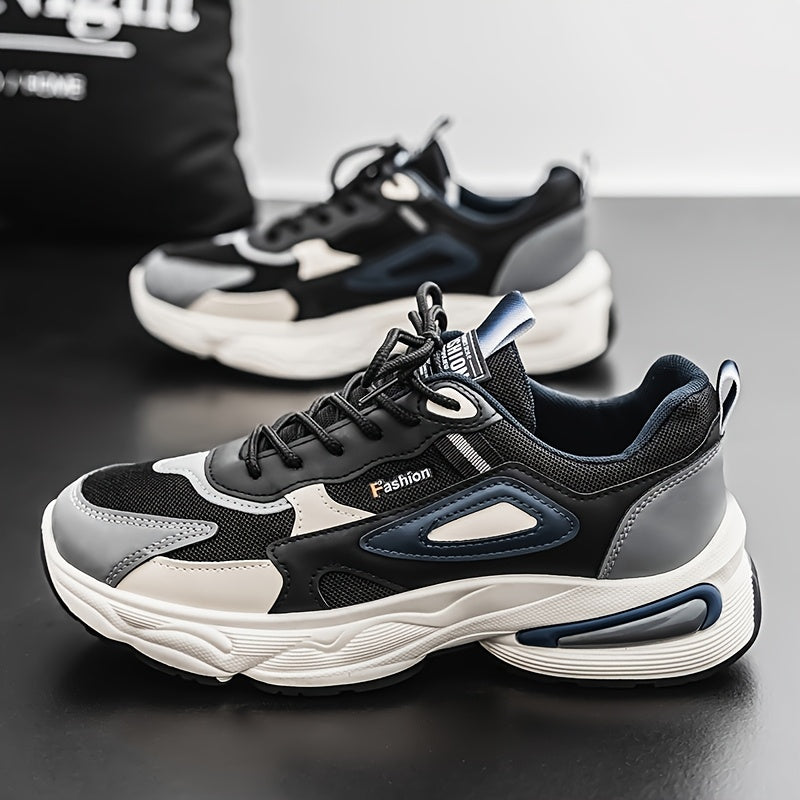 Men's Fashion Sneakers - White/Black/Brown PU Upper, Breathable Fabric Lining & Cushioned EVA Insole, Durable PVC Sole, Lace-Up Mid-Top Design for All-Season Casual & Daily Wear, High Top Sneakers, Versatile Footwear, Modern