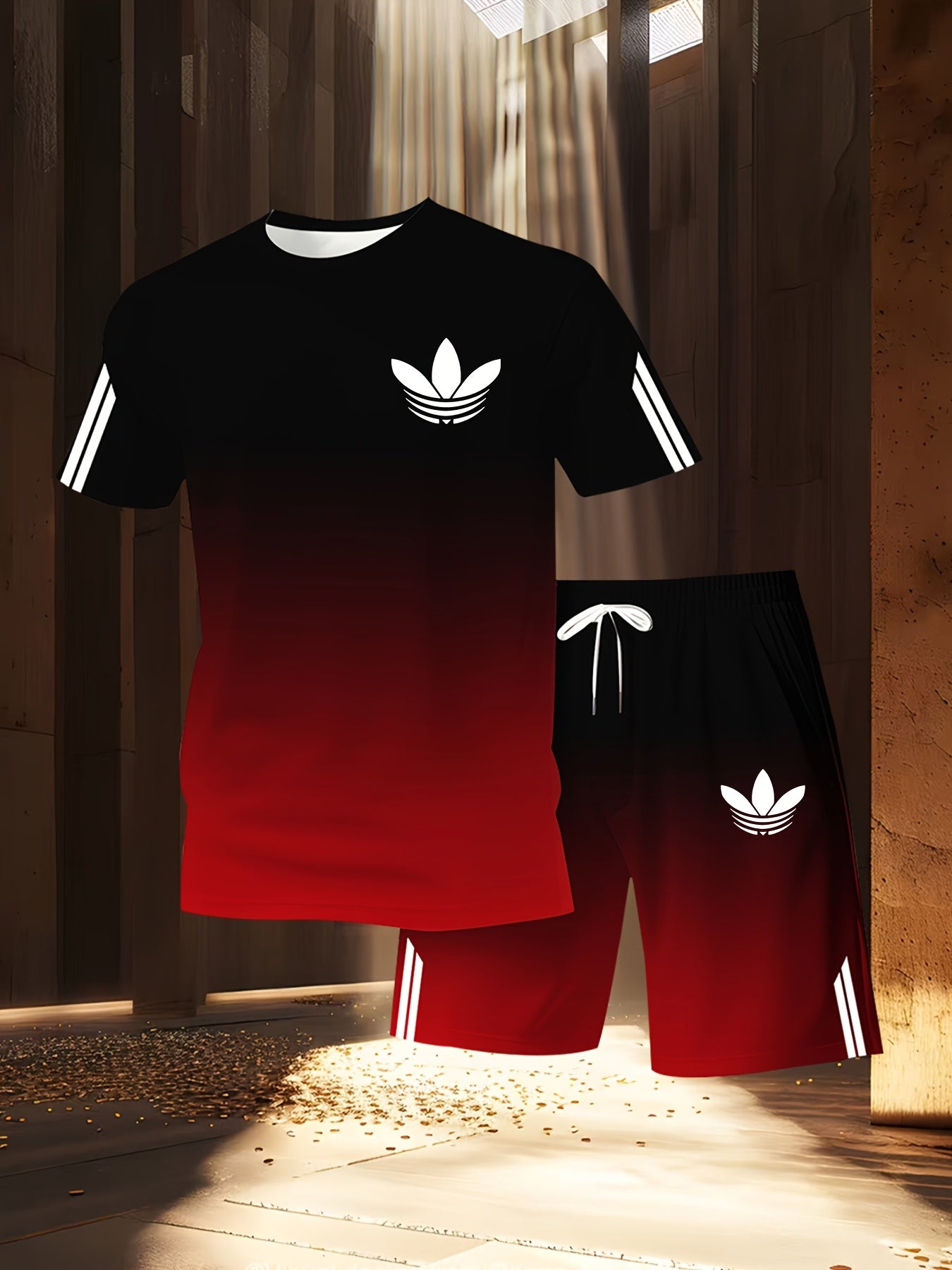 ADIDA Letter Set Short Sleeve + Shorts Two-Piece Men's Fashion Casual Round Neck T-Shirt Outfit, European Style Trendy Short Sleeve Set