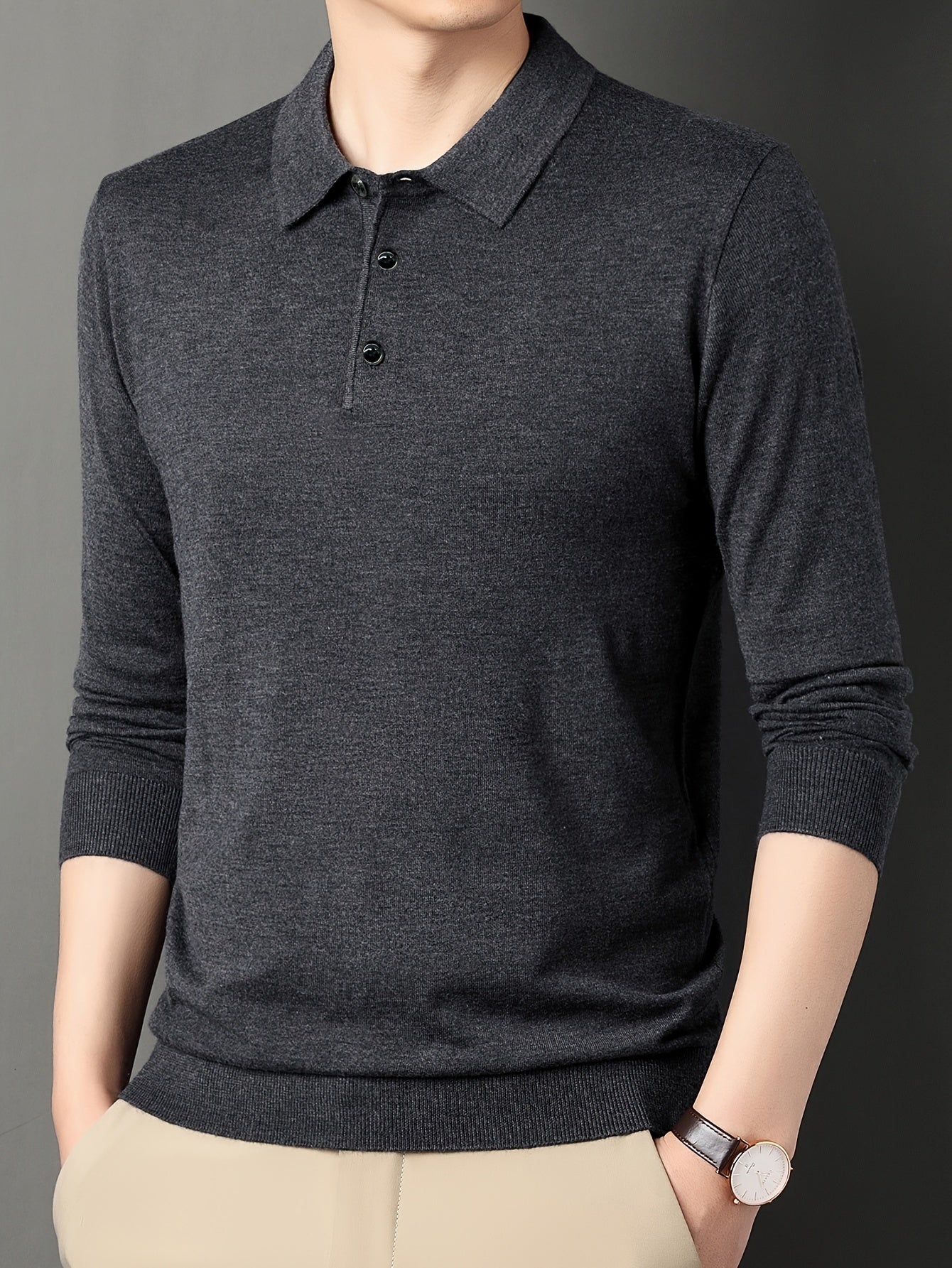Men's 6% Wool Blend Thermal Long Sleeve Sweater Shirt - Anti-Pilling Casual Button-Up Collar Top for Layering, Soft Warm Pullover for Spring Fall Winter Outdoor & Casual Attire, Antipilling Fabric