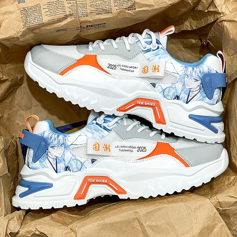 Men's Stylish Platform Sneakers with Wave Pattern - Comfortable, Non-Slip & Durable for Outdoor, Campus Walks & Travel | Lace-Up, Breathable Design, for Autumn, Spring