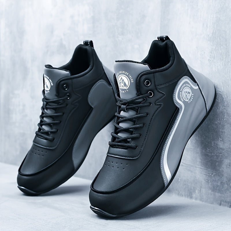 Men'S Fashion Classic Sneakers, Low Top Lace-up Athletic Shoes, Shock Absorbing Breathable Running Shoes, Durable Thick Sole Skateboard Shoes, Solid Color Graphic Design, Round Toe, Faux Upper/Sole, Fabric Inner, EVA Insole f