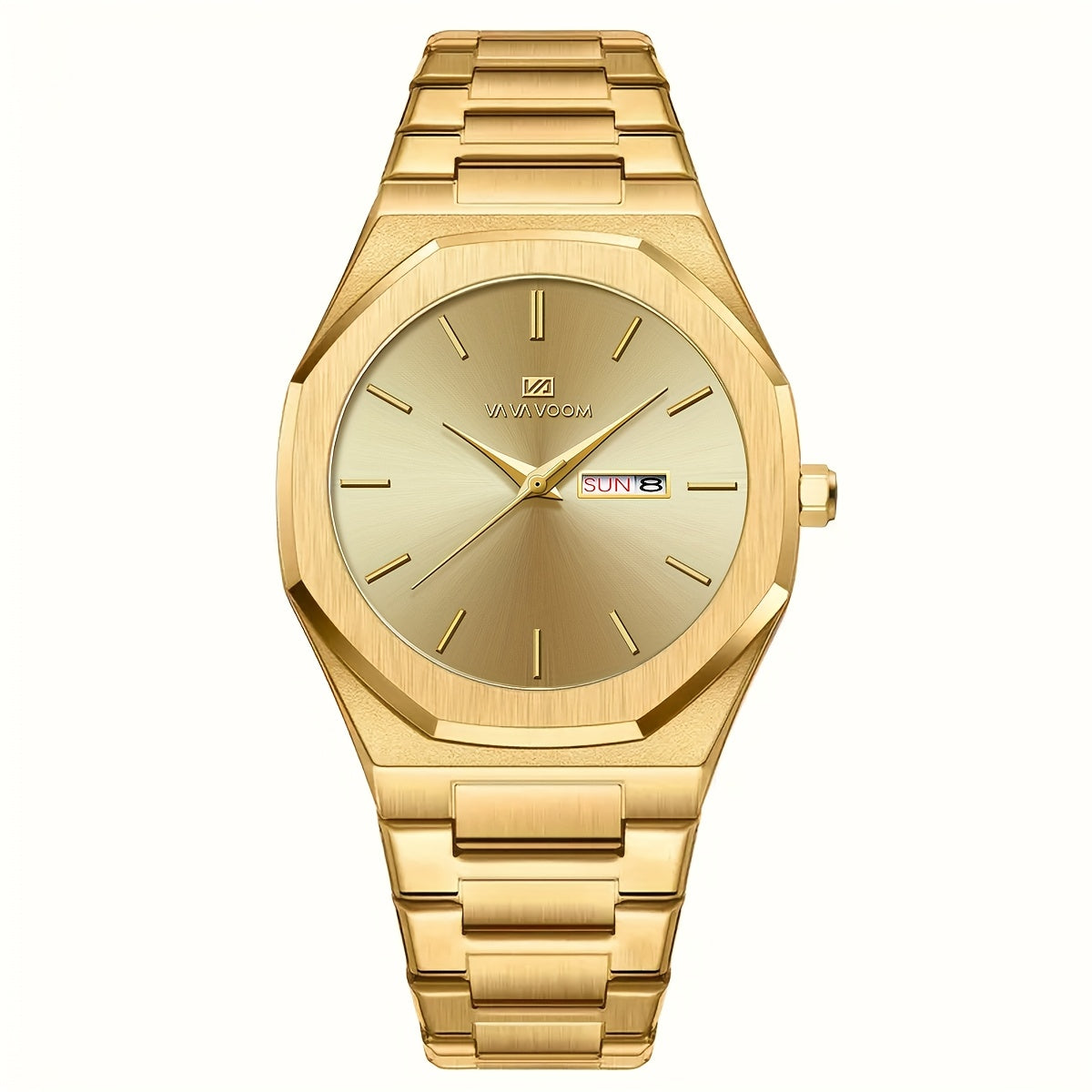 1pc Men'S Luxury Business Style Watch - Blue & Golden Stainless Steel, 42mm, Dual Calendar Quartz Movement, VA VOOM Brand, Outdoor Sports & Leisure Gift, Outdoor Sports Watch | Elegant Watch Design | Quartz Watch Movement, Lu