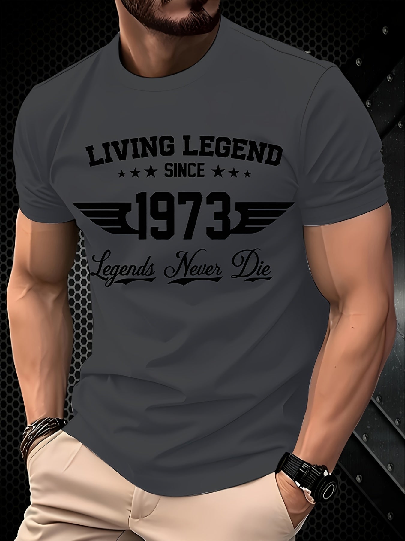 Men's "Living Legend 1973 to Present" Graphic T-Shirt - Grey 3D PrintCasual Summer Street Style Short Sleeve Crew Neck T-Shirt with rugged design. Features technical fabric for breathability, cooling comfort, quick-dry perfor