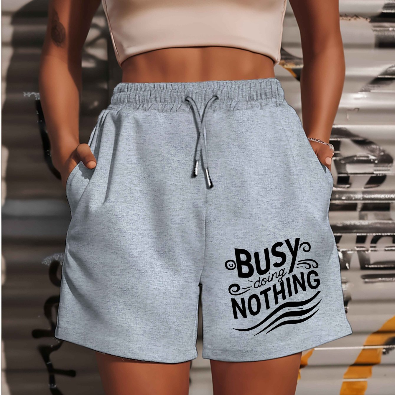 Busy doing nothing 2025 New Plus Size Women'S Shorts Summer Casual Versatile Medium Pants Sports American Trendy Outerwear Extra Large Five-Fifth Pants Summer Beach Pants - Polyester, Casual, Summer, Track Shorts, Slight Stre