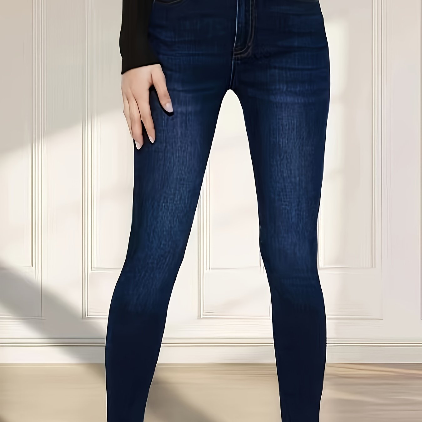 Women's High-Waisted Stretch Denim Jeans With Cotton, Polyester, Viscose, And Elastane, Four-Season Fit, Machine Washable