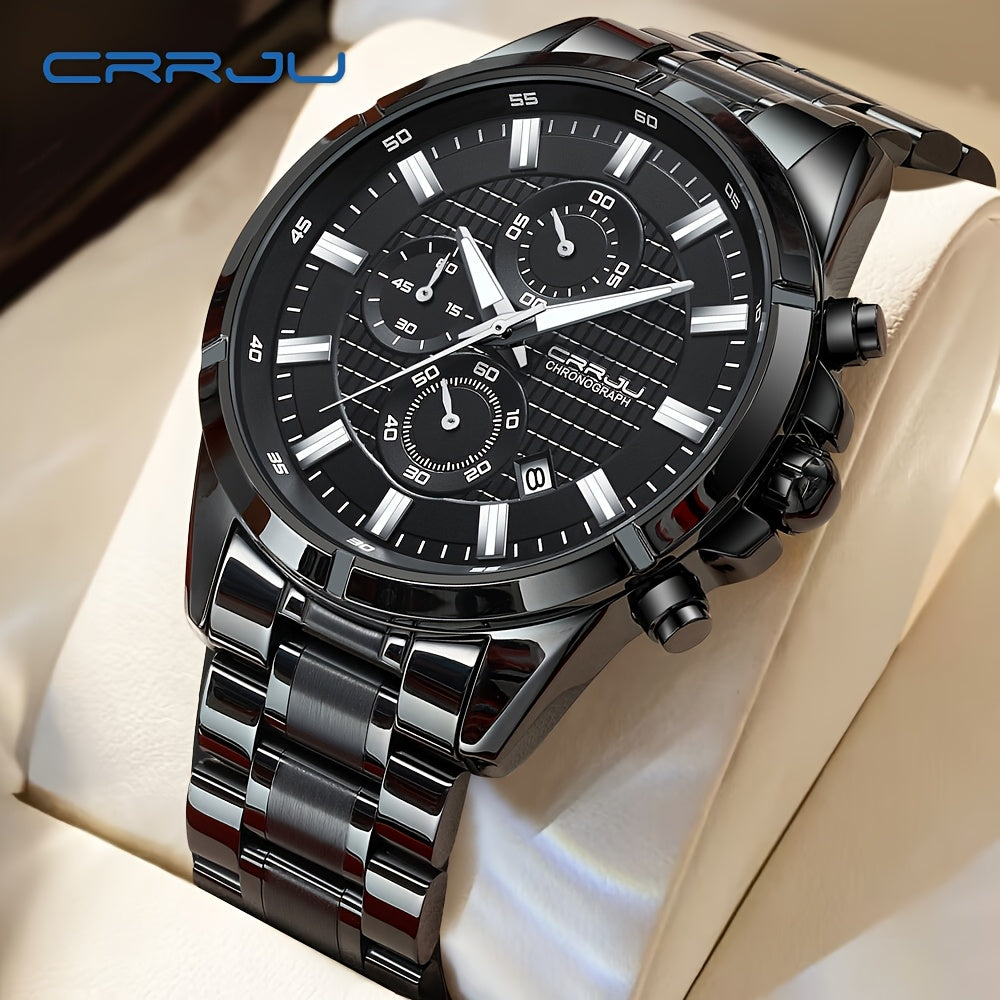 CRRJU Men's Watch Fashion Luxury Multifunctional Stainless Steel Quartz Watch