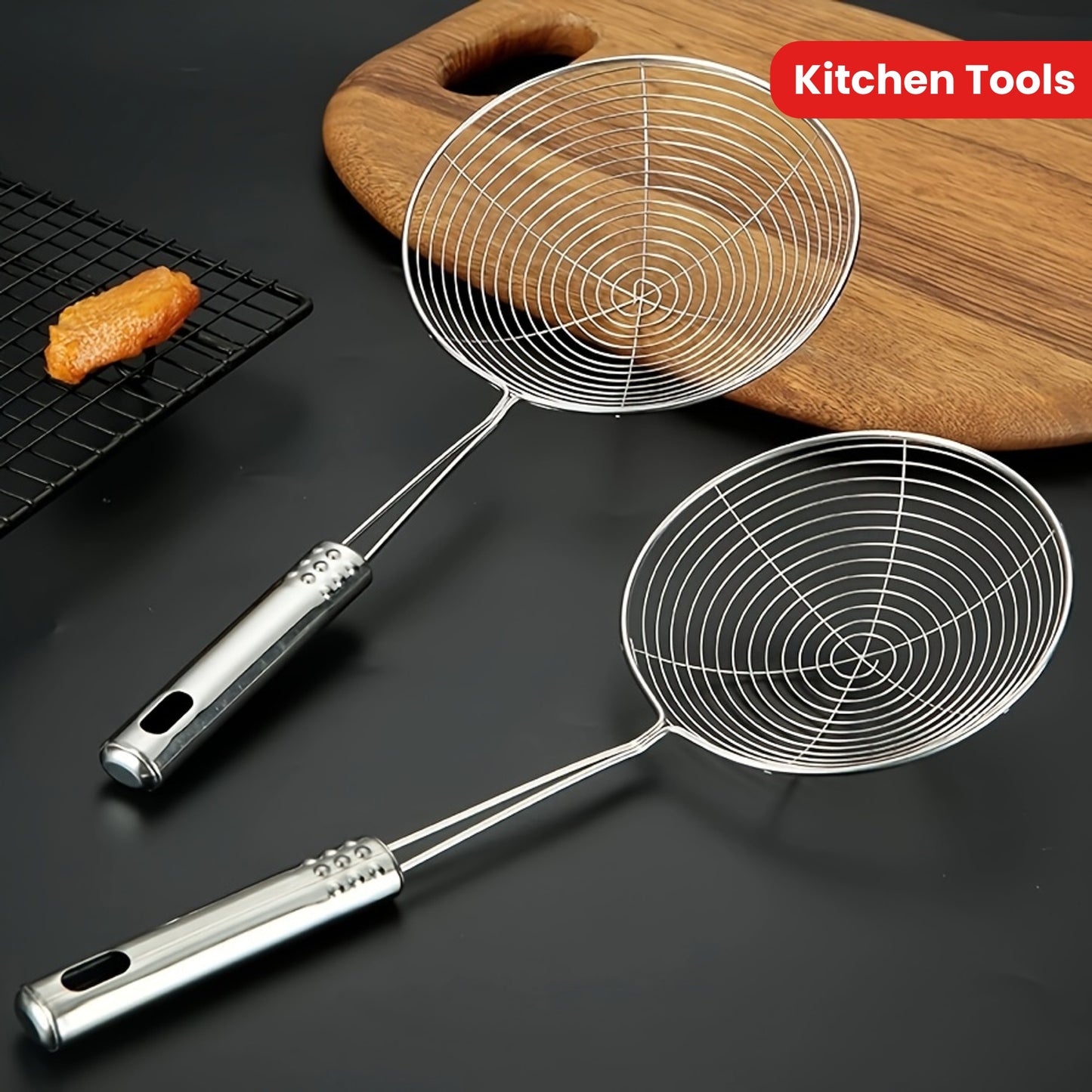 Stainless Steel Strainer Ladle with Handle - Durable Wire Skimmer Spoon for Cooking, Frying & Kitchen Use