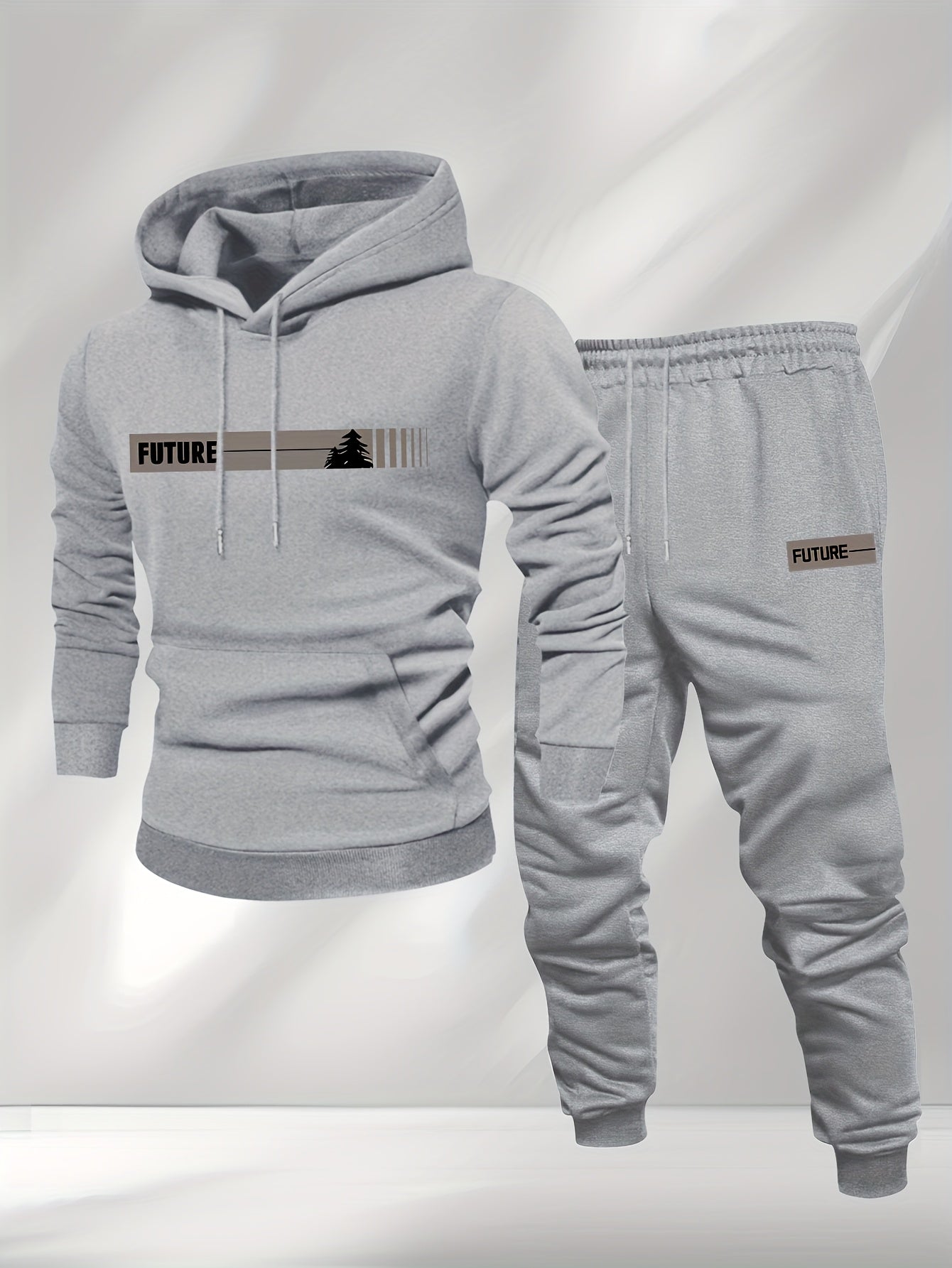 New Autumn and Winter Men's Fleece-Lined Hooded Sweatshirt Set with Print, Long-Sleeve Hoodie and Drawstring Pants for Couples