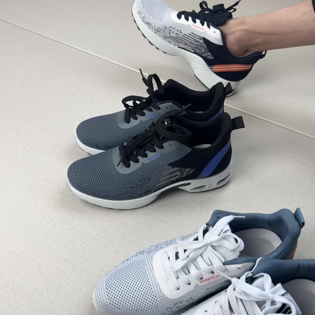 All-Season Breathable Knit Men'S Shoes with Cushioning Air Cushion for Sports, Lightweight And Soft Elastic Running Fitness Shoes, Versatile for Daily Commuting, Lace-Up, Low Top, Fabric Upper, Fabric Inner, PVC Sole, Fabric