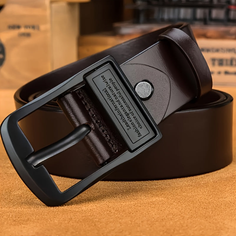 2pcs Men'S Premium Faux Leather Belt with Vintage Square Alloy Buckle - Double-Sided Durable Black Business Casual Belt, Multiple Sizes, Ideal Father'S Day Gift