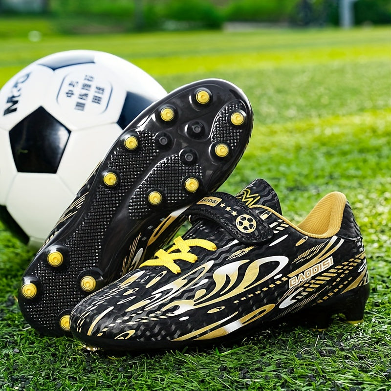 Boys' and Girls' Black and Blue Soccer Cleats with "BAGGIES" Logo - Lightweight, Breathable, Round Toe, Easy Closure, Rubber Base for Outdoor Football, Soccer Boots|Stylish Soccer Shoes|Easy Closure