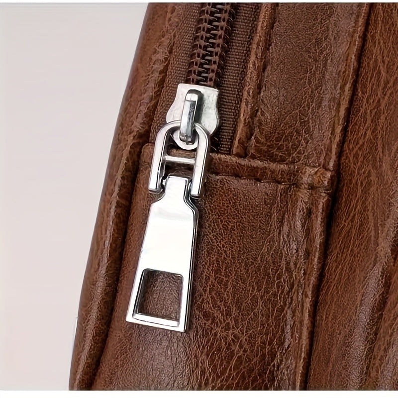 2025 New Men'S Fashion Chest Bag - Soft Faux Leather Anti-Theft Crossbody Bag with Multiple Compartments, Adjustable Strap & Zipper Closure for Gym, Travel, Casual Outings (Brown), Secure Travel Pouch, Textured Finish