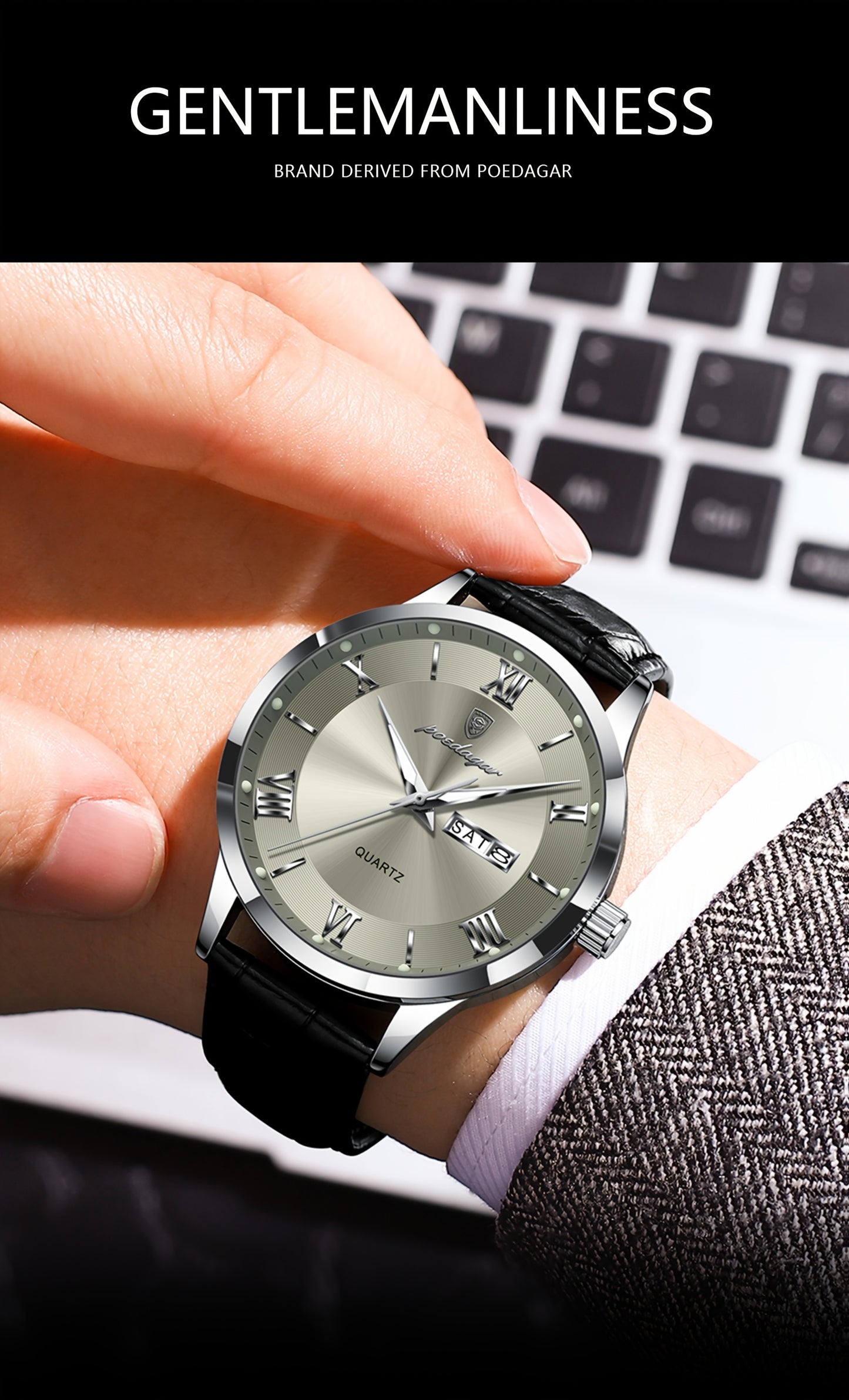 Luxury Leather Strap Men's Watch Waterproof Luminous Calendar Week Wristwatch Simple Business Fashion Sports Men's Watch