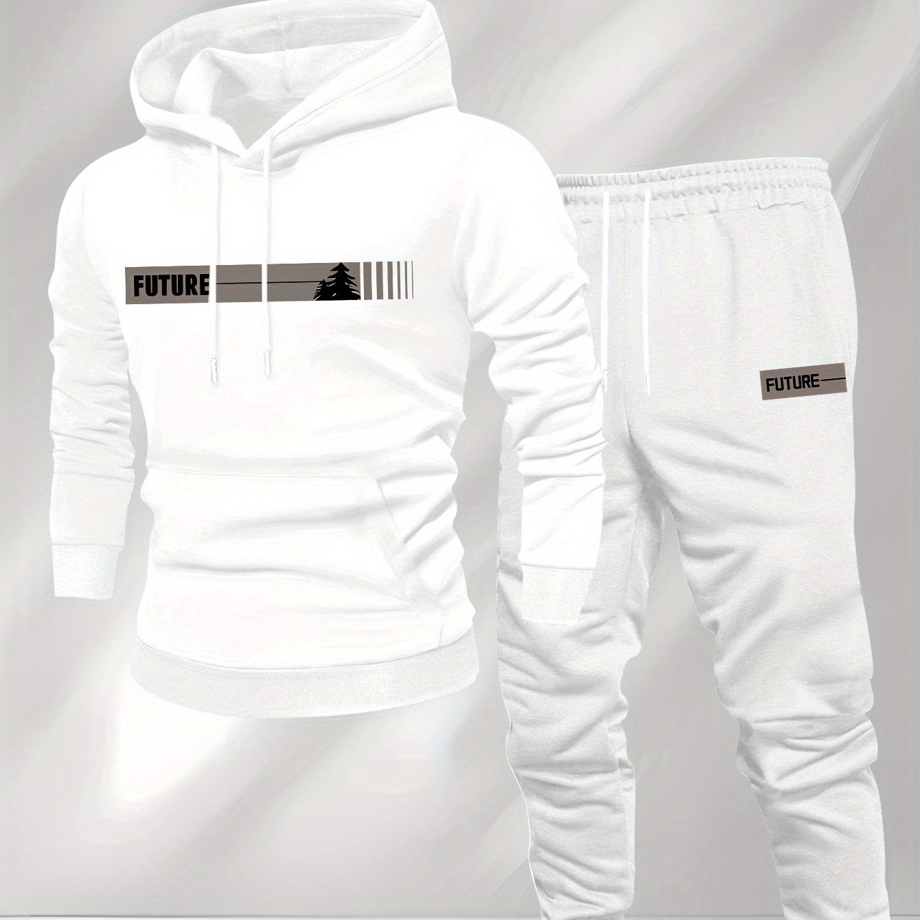 New Autumn and Winter Men's Fleece-Lined Hooded Sweatshirt Set with Print, Long-Sleeve Hoodie and Drawstring Pants for Couples