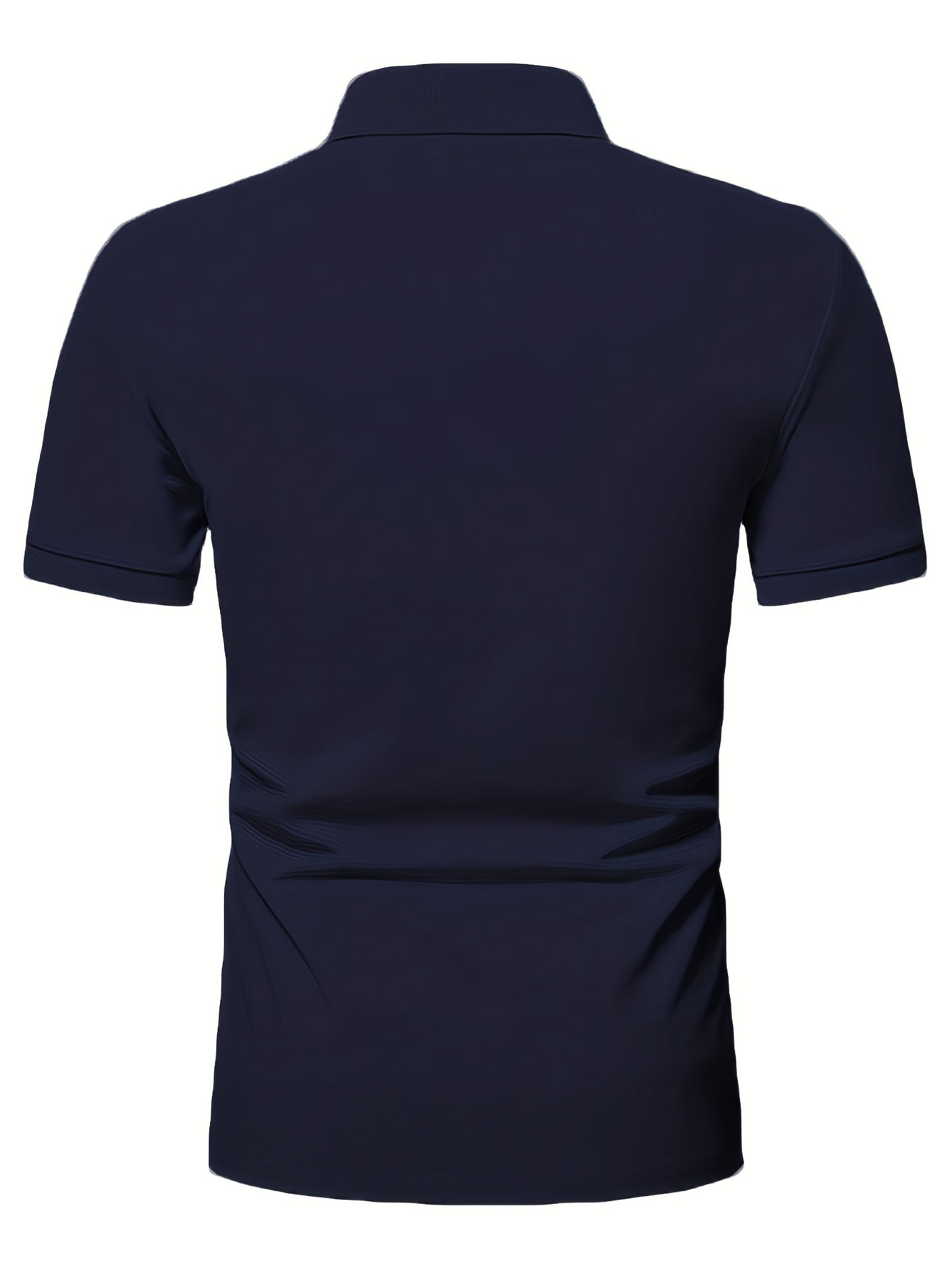 Casual Stretch Men's Solid Color Zipper Lapel Golf Shirt, Male Summer Streetwear