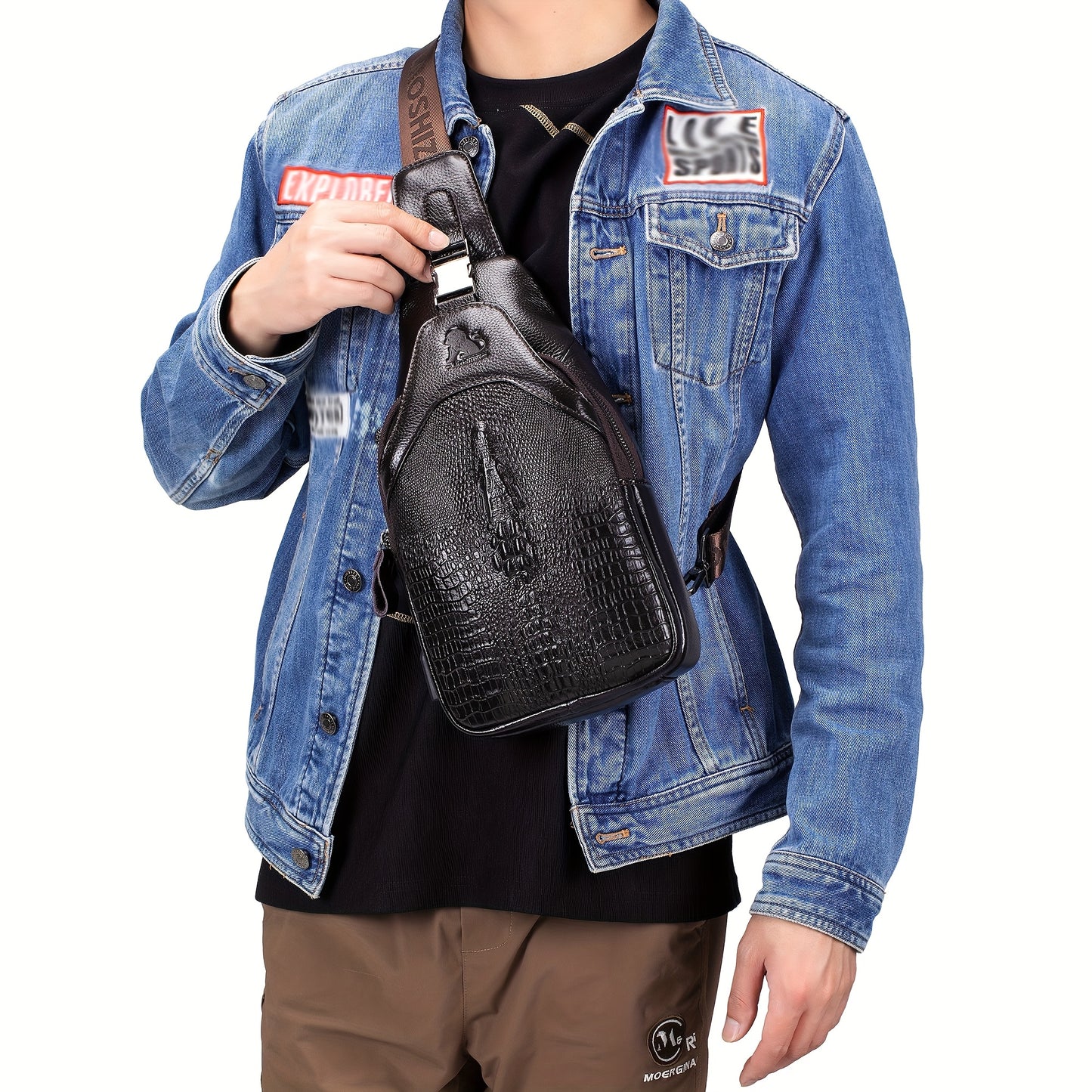 Men's Genuine Leather Crossbody Chest Bag, Top Layer Cowhide Genuine Leather Sling Bag, Large Capacity Double-Layer Chest Bag Shoulder Bag, Perfect for Valentine's Day, Teacher's Day, Back-to-School, Graduation, and Christmas