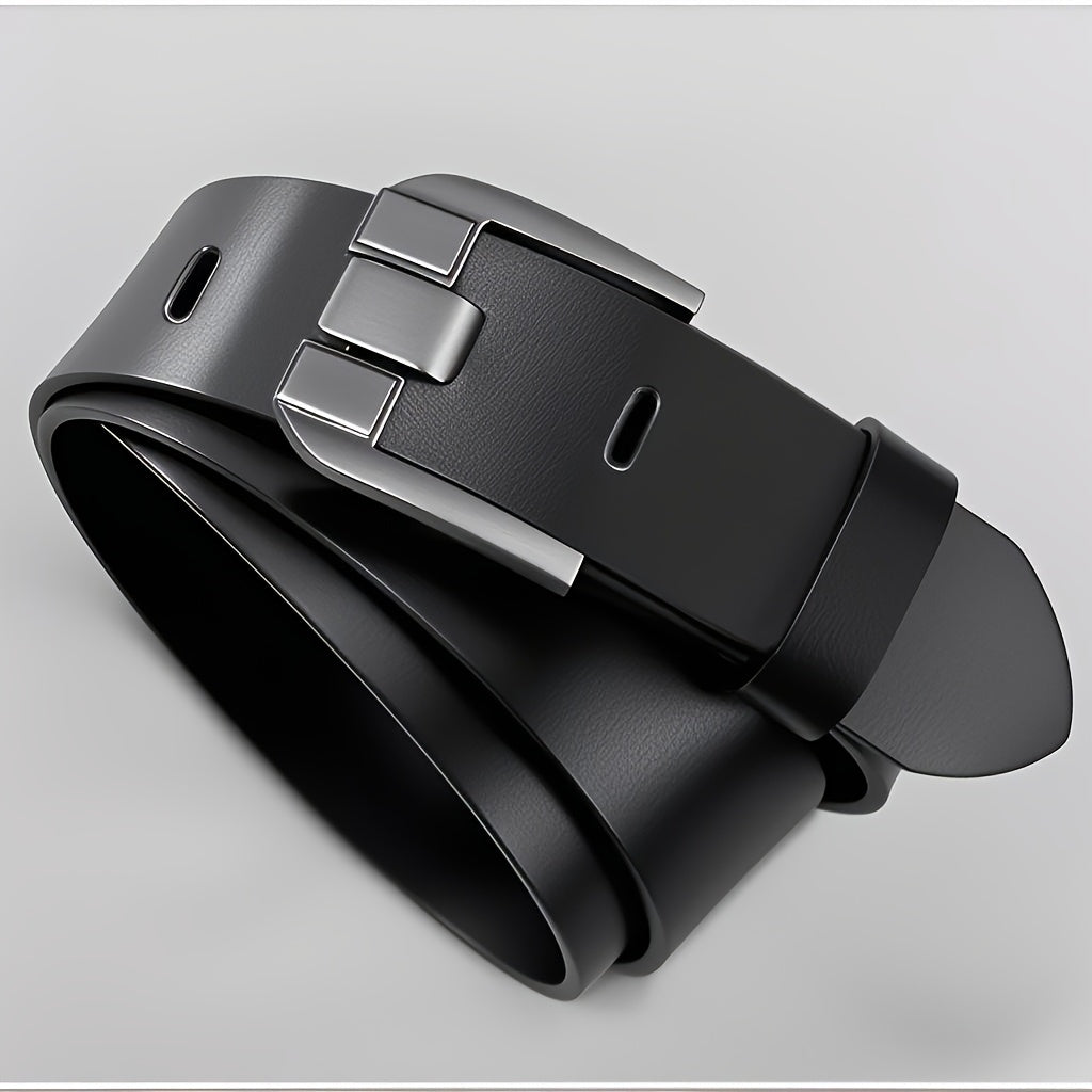 Men'S Genuine Leather Belt with Alloy Buckle - Elegant Black Design, Medium Width for Business & Casual Wear, Sweat-Resistant, Durable Alloy Buckle, Perfect for Waist Size, All-Season Use, Ideal for Jeans & Formal Attire, For